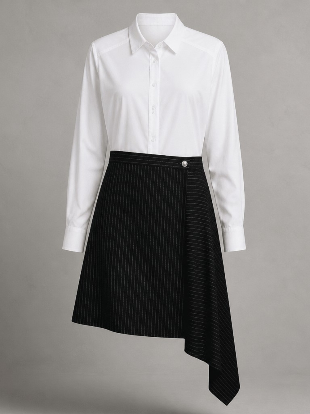 Taylor Two-Tone Asymmetric Shirt Dress White Black Pinstripe Size 10